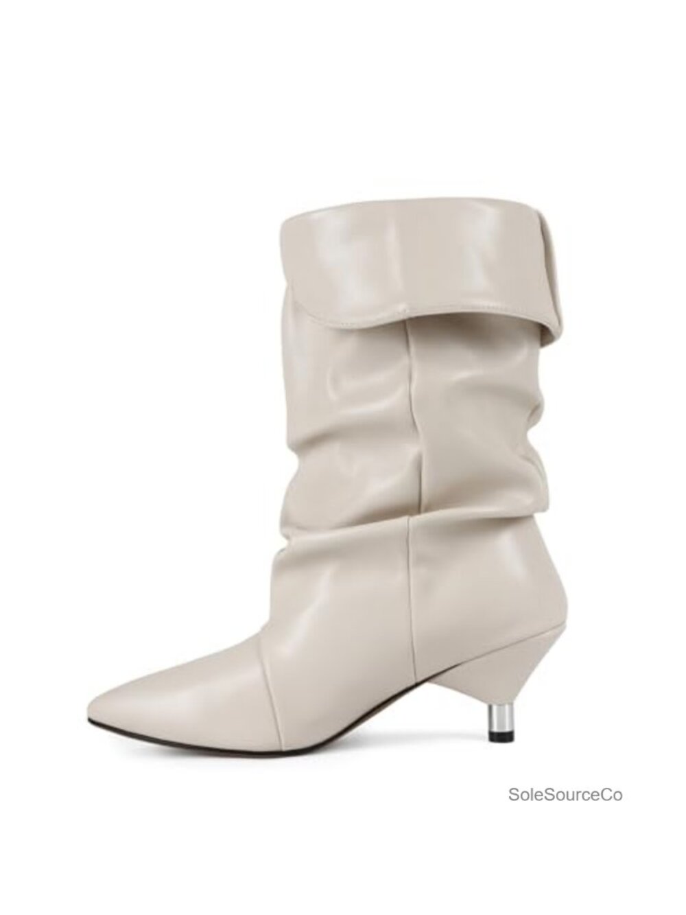 Women's Slouchy Mid Calf Boots Pointed Toe Kitten Heel Pull On